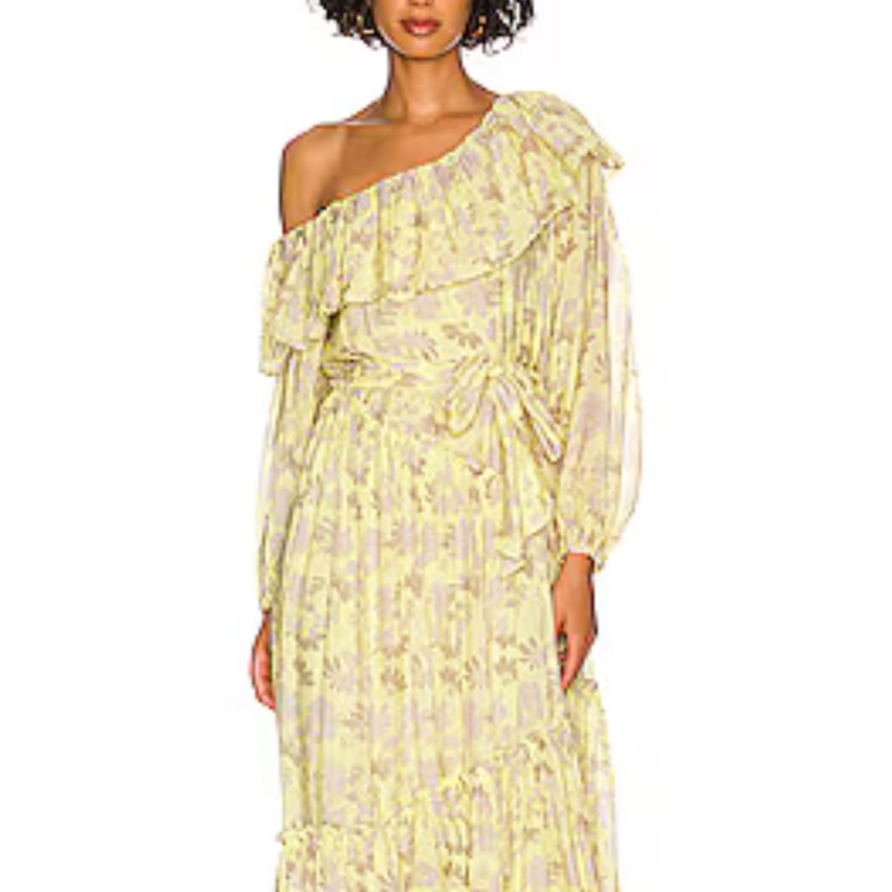 Yellow‎ floral dress ASTR THE LABEL Kaylani OFF SHOULDER ruffles M L no belt